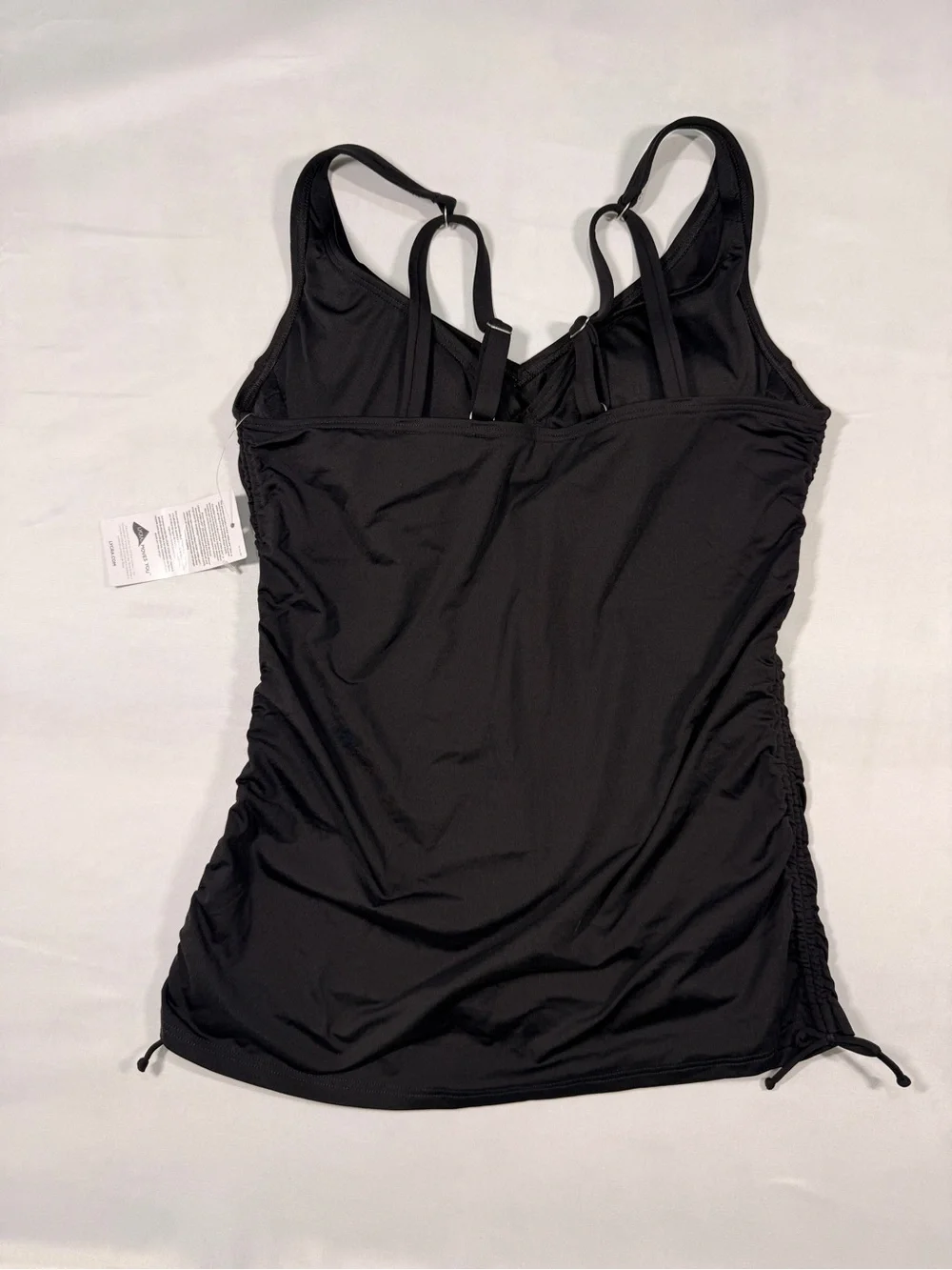 Lands’ End Black Ruched Tankini Swim Top Size 6 Long NWT